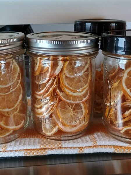 dehydrated lemon slices in mason jars